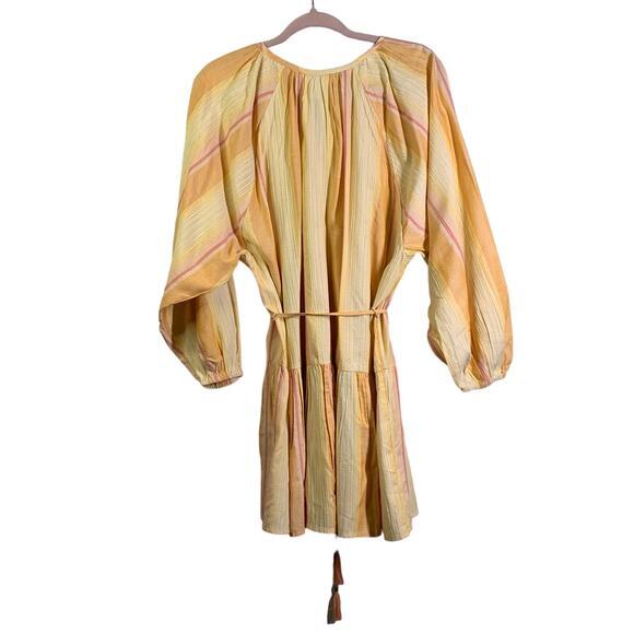 L SPACE Yellow Cozumel Stripe Vida Button‎ Front Boho Mini Dress Size Medium - Picture 9 of 13